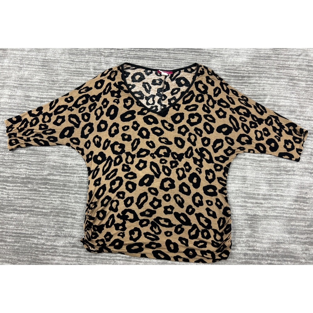 Julie's Closet Top Womens 3X Tan Leopard Print Dolman Ruched V-Neck 71005X